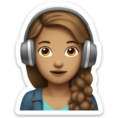 Girl emoji with long brown hair light skin and headphones ,sleeping sticker