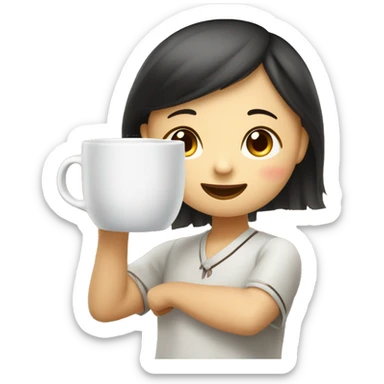 A Chinese little girl as high as a coffee cup, pushing a cup of hot coffee onto the stage and saying: my teacher, thank you! sticker
