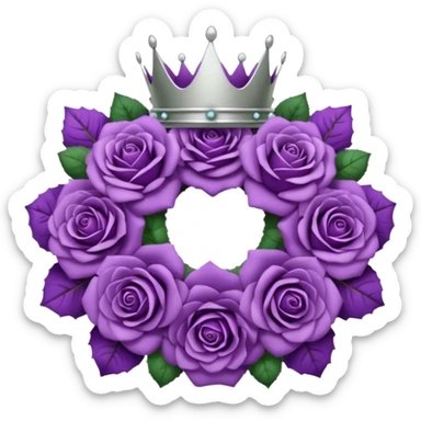 Purple rose with silver crown and a leaf wreath sticker