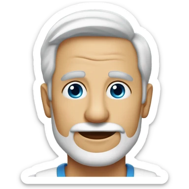 Homem faixa idade 60 anos, branco e careca sem barba e olhos fleumático sorrindo sticker