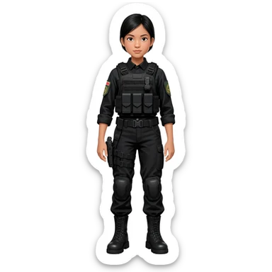 Filipino girl STF SPECIAL TACTICS FORCE OUTFIT BLACK FATIGUE AND COMBAT BOOTS PLATE CARRIER AND HOLSTER sticker