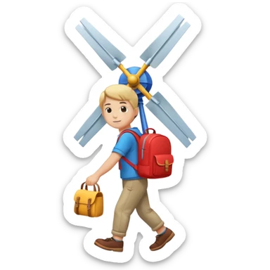 Boy carrying toy windmill backpack sticker
