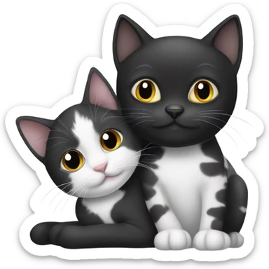 Black cat cuddling gray and white kitten sticker