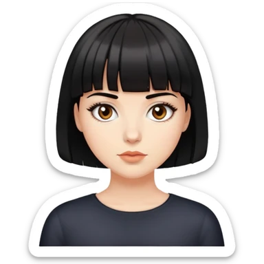 White girl with dark brown eyes, short black hair and bangs sticker