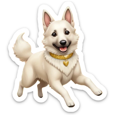 White belgian Shepard with Glitter collar jump in Leaves in autumn and Love it sticker
