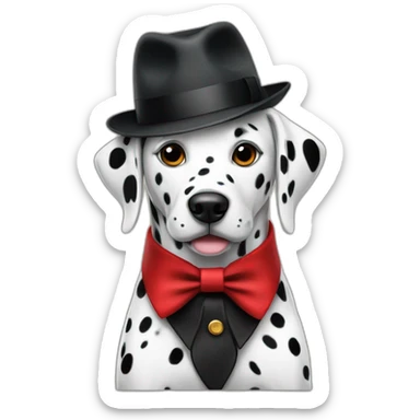 Dalmatian wearing a red fedora with a black collar sticker