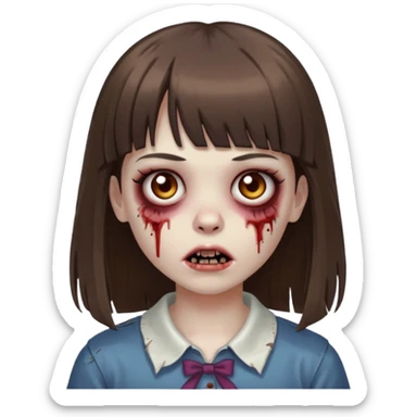 a zombie girl with bangs and straight brown hair  sticker