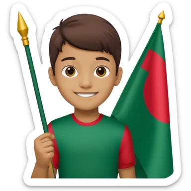 A boy is standing with the flag of Bangladesh 🇧🇩 sticker