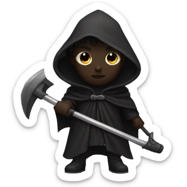 black figure with a hood and a scythe eyes spiral sticker