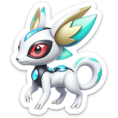Shiny Colorful Futuristic Cyber-Vernid-Trico-Meloetta-Latias-Koraidon-Peppercat-Protogen-Pokémon-Digimon-Fakémon-fusion-hybrid-creature sticker
