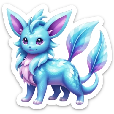 Magical scaley blue-cyan-indigo-purple-violet-pink-gradients nebula shiny glittery Suicune-Vaporeon-Primarina-Amaura-Pokémon-Fakémon-fusion, full body sticker