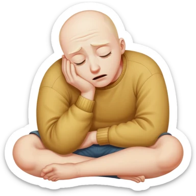 Scared man sitting curled up on himself, hidding his eyes sticker