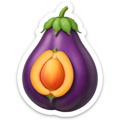 an eggplant inside a peach sticker