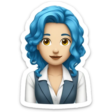 blue hair business women white shirt blue jacket thinking sticker