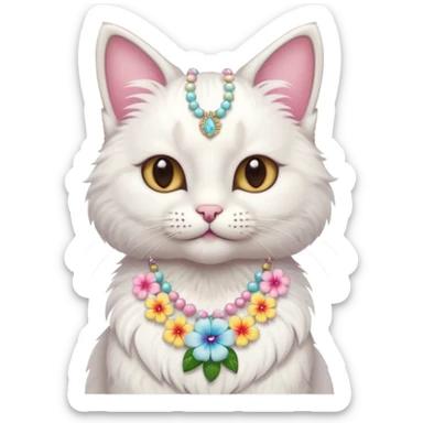 A cute cat with hawaiian pastel flower necklace, posing proudly. sticker