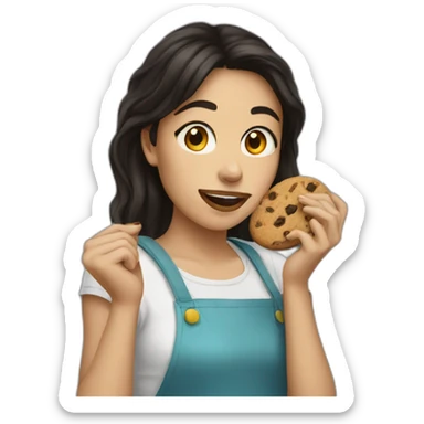 young woman dark hair eating cookies sticker