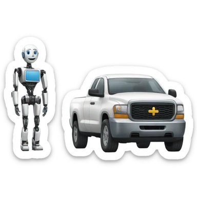 Pickup truck with a robot sticker