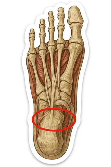 spazio dall'avampiede al tallone umano sottolineato in rosso, fai l'arto umano anatomico realistico con evidenza su quel tratto sticker