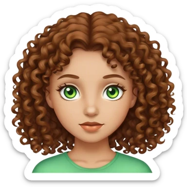 Brown curly hair girl with green eyes  sticker