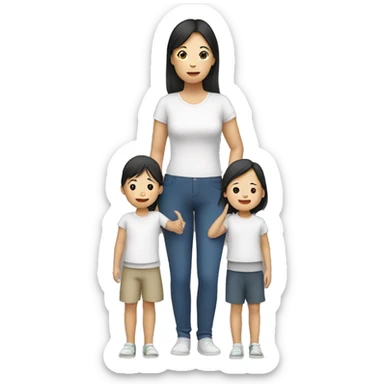 young asian mum holding two kids, standing  sticker