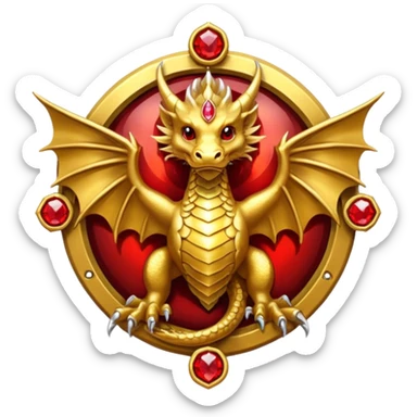 Golden dragon with wings crest / brosch in a circle with red gems and no background sticker
