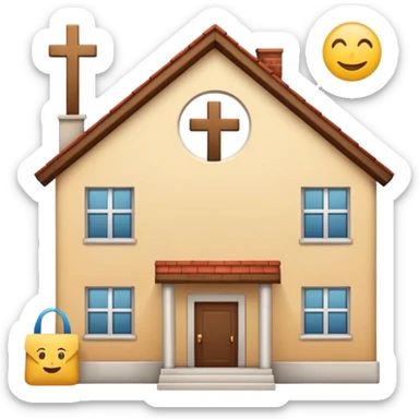 dormitory icon with a cross mark beside job, house, and school emojis, clean and optimistic sticker