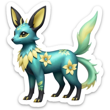 Multicolored sparkly light pale pastel whitish pretty cool elegant realistic flowery exotic Trico-Bolthund-Electrike-Luxray-Umbreon-Leafeon-hybrid, full body sticker