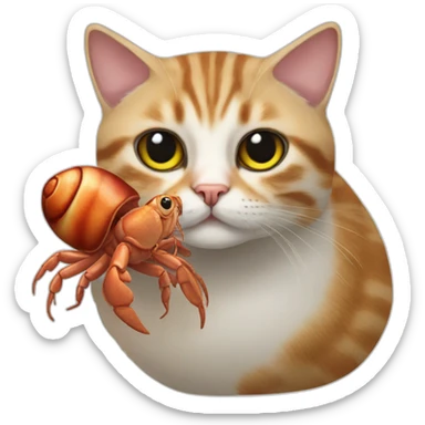 Cat and hermit crab combined sticker