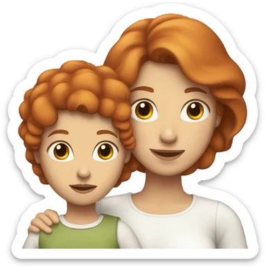 White Red hair mom holding white brown hair daughter sticker