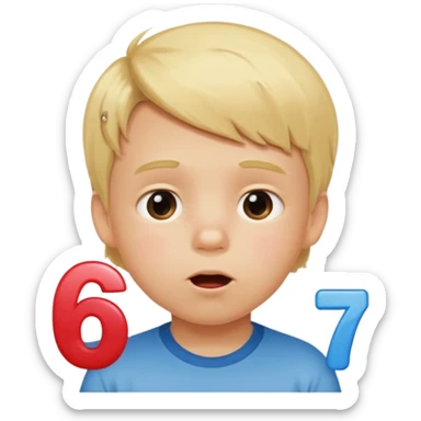 Blonde kid drooling with numbers 67 next to him  sticker