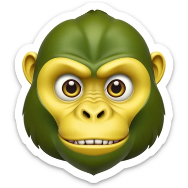 A cartoon banana with a forest green gorilla face, big nostrils and menacing expression sticker