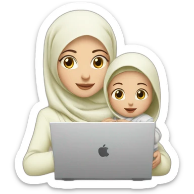 white-hijabi-woman-with-a-baby-in-front-of-a-laptop sticker