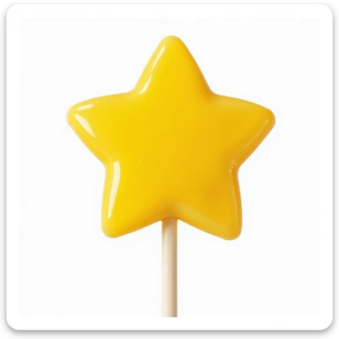 realistic star-shaped lollipop, yellow color, shiny, photorealistic style sticker