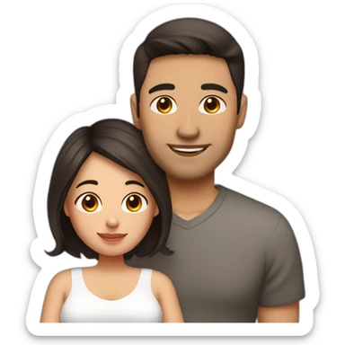 Pregnant wife dark brown haircut and latin husband clean-shaven sticker