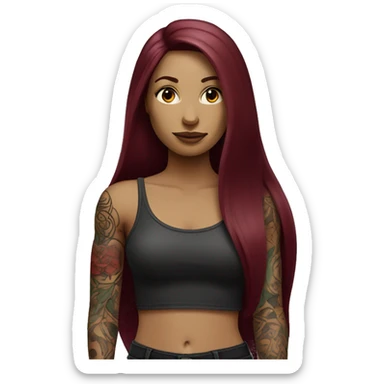 Tattooed woman with long straight burgundy hair sticker