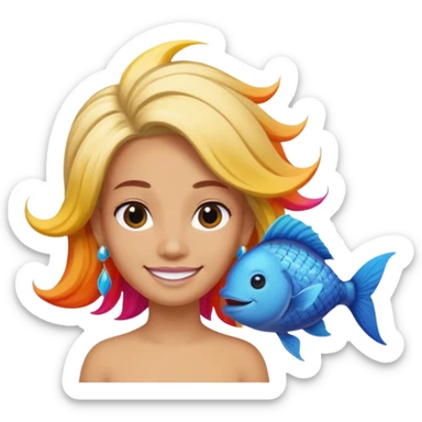 earring  wearing fish with hair sticker