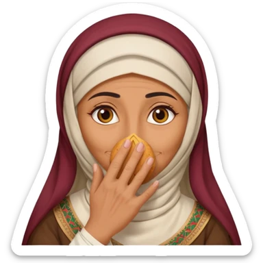 an old emirati women wearing traditional cloths covers her face with burg'a sticker