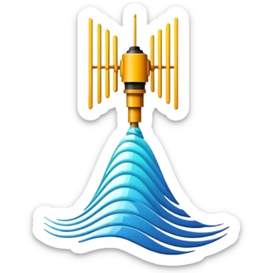 Minimalist emoji-style sticker of an old-school antenna with distorted, glitched signal waves. Clean icon style. sticker