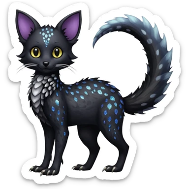 Feral Rare Fantasy Darkg gothic spooky  sparkly shiny Vernid-Trico-species by LiLaiRa, random markings, tufted tail, tufted ears, full body sticker