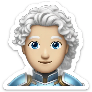 white androgynous guy white long curly hair armor blue eyes sticker