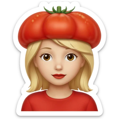 a red tomato with blonde hair coming out of it  sticker