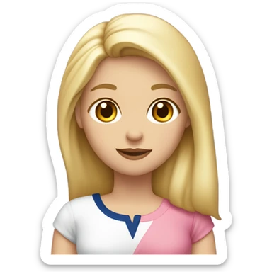 Dos amigas una rubia, rizada, blanca y con ropa rosada y la otra morena, lisa, pelinegra y con un top azul marino  sticker