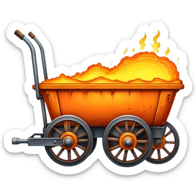 wagon with molten steel inside, glowing orange and yellow sticker