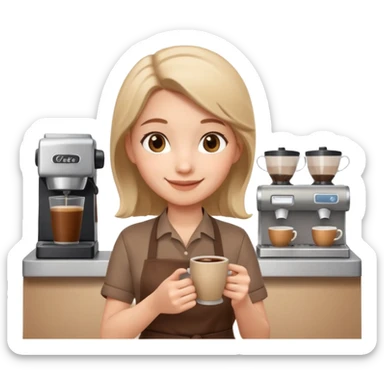 cute barista portrait, head and shoulders only, wearing apron, coffee shop uniform, friendly smile, holding a small coffee cup, 3D cartoon, mobile game icon style, clean background, no text, no watermark
 sticker