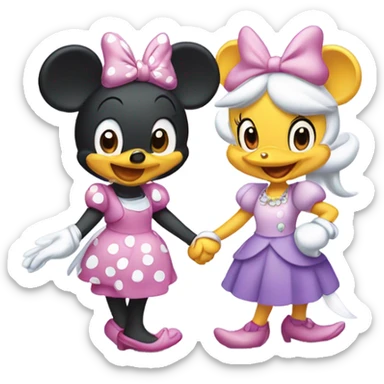 Minnie Mouse and Daisy Duck holding hands together sticker