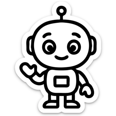 A cute, cartoonish, and friendly robot with a round head, big expressive eyes, and a small body, giving off a welcoming and helpful vibe sticker