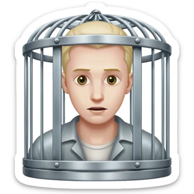 man being put in a cage sticker