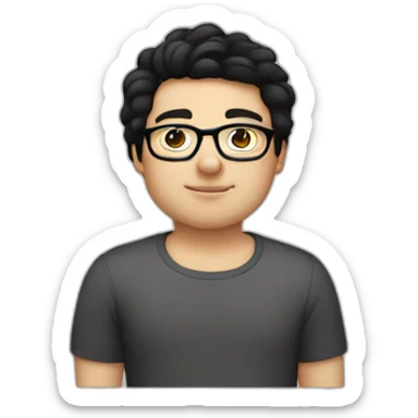 plump boy white sleeve glasses black hair sticker