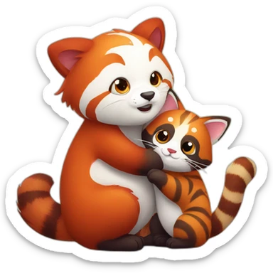 red-panda-and-cat-hugging sticker