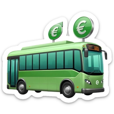 green electric bus with large zero euro bill symbol sticker